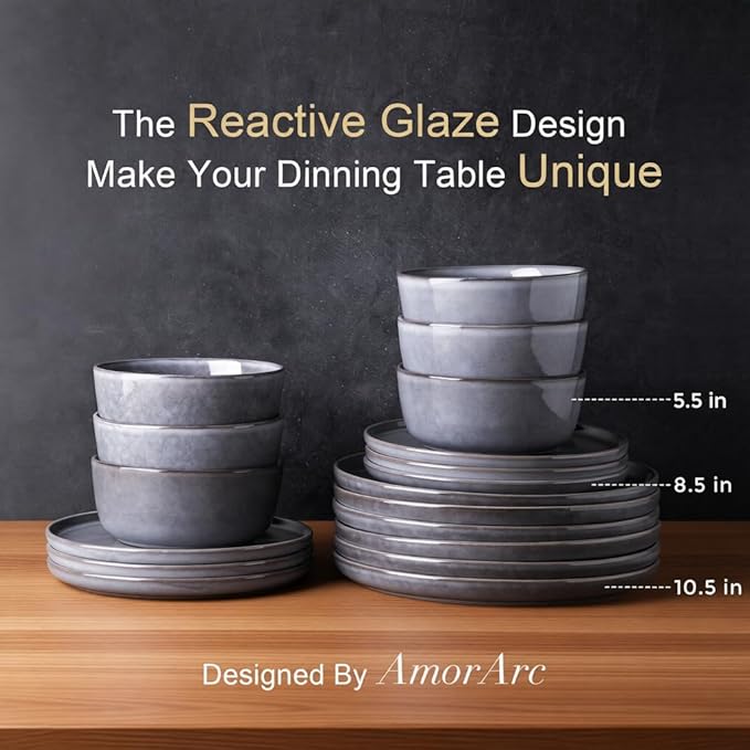 AmorArc Stoneware Dinnerware Sets,Round Reactive Glaze Ceramic Plates and Bowls Sets,Highly Scratch Resistant | Microwave & Dishwasher Safe,Service for 8 Dishes Set (24pc)