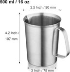 CURTA 18/8 Stainless Steel Measuring Cup with Handle and Pour Lip, Metal Pitcher with Oz and ML marking, 16OZ/500ML- 2 Cup), Heavy-Duty Pitcher