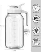 64oz Glass Pitcher, 2 Quart Mason Jar Pitcher with Lid and Spout | Wide Mouth | Airtight | Leakproof | Glass Water Jug for Juice, Sun Iced Tea, Cold Brew Coffee, Milk Storage, White
