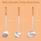 FJNATINH Wok Spatula and Ladle,Skimmer Ladle Tool Set, 17inches Spatula for Wok, 304 Stainless Steel Cooking Utensils