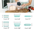 Zip Top Reusable Food Storage Bags | 2 Bag Set [Teal] | Silicone Meal Prep Container | Microwave, Dishwasher and Freezer Safe | Made in the USA