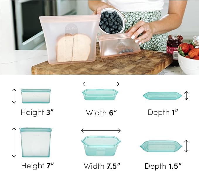 Zip Top Reusable Food Storage Bags | 2 Bag Set [Lavender] | Silicone Meal Prep Container | Microwave, Dishwasher and Freezer Safe | Made in the USA