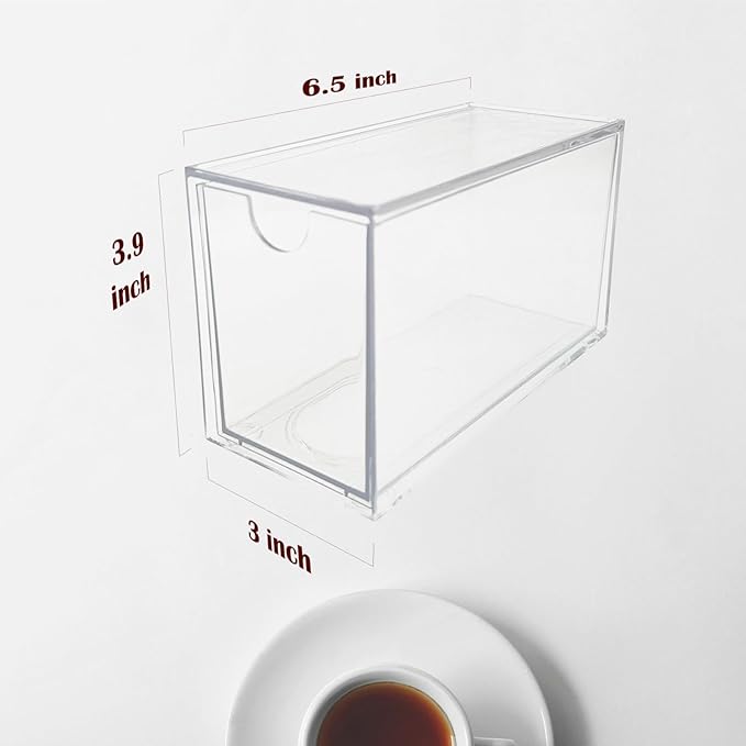 16-Pack Tea Bag Drawers Organizer - 16 Clear Plastic Drawer Tea Bag Holder; Stackable & Portable; Wider Size; Well-Organized Storage for Tea Bags & Kitchen Essentials；High Volume