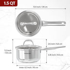 SUNHOUSE – 2 Quarts Stainless Steel Sauce Pan with Lid - PFOA-FREE, Stainless Steel Sauce Pan, Advanced Impact Bonding Induction Base, Stay-Cool Handle, Compatible with All Cooktops