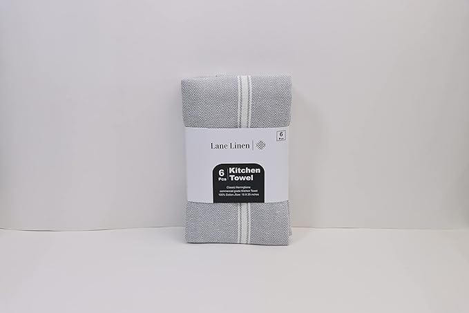 LANE LINEN 100% Cotton Kitchen Towels Set - 6 Pack Kitchen Dish Towels, Soft & Durable Size 14"x25", Good for Polishing Silverware, Cleaning Ceramic Countertops, Machine Washable - Grey Chambray