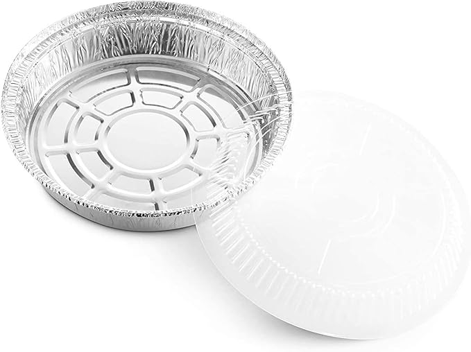 Mr Miracle Pack of 40 Disposable Aluminum Foil Pans with Clear Lids –8 Inch Circular Aluminum Pans, Ideal for Baking, Storing, Heating, Serving - Round Foil Pans with Lids