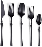 Lemeya 20-Piece Matte Black Silverware Set for 4,Modern 18/10 Stainless Steel Flatware Set,Unique Rustic Cutlery Utensils Set,Spoon and Fork Set for Home, Restaurant,Mirror Polished,Dishwasher Safe