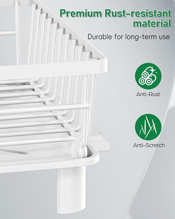 Dish Drying Rack for Kitchen Counter, Stainless Steel Drainer Anti Rust, Smart Drainage System Drainboard with Detachable Cutlery Holder, Handwash Dish Helper for Home, Apartment Space Saving