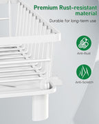 Dish Drying Rack for Kitchen Counter, Stainless Steel Drainer Anti Rust, Smart Drainage System Drainboard with Detachable Cutlery Holder, Handwash Dish Helper for Home, Apartment Space Saving