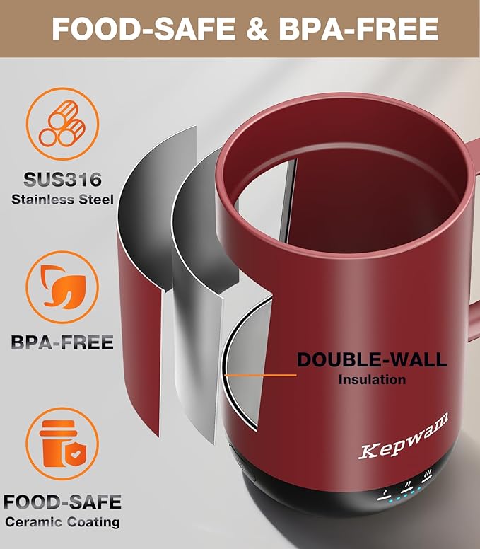 Self-Heating Coffee Mug T1, 16oz Rechargeable Heated Coffee Mug, Smart Coffee Warmer Mug with App-Controlled,Advanced Temperature-Controlled Heating Coffee Gifts for Women Men Coffee Lover