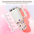 Silicone Boot for Stanley, Cute Print Protector Sleeve for Stanley Quencher H2.0 FlowState Tumbler 40oz / Adventure Quencher Tumbler 40oz Cup Accessories (Light Pink)