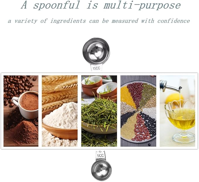 CoaGu Dual-Measure Coffee Scoop Set: 1 Tsp (5ml) & 1 Tbsp (15ml) Long-Handled Stainless Steel Scoops for Precise Coffee and Baking Measurements