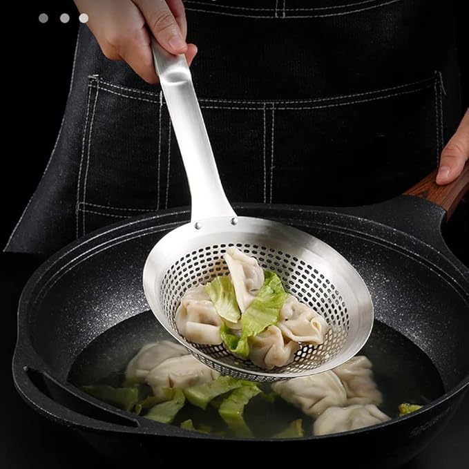 Fine Mesh Stainless Steel Metal With HoleSieve Food Strainer Grease Spider Skimmer And With Handle Large Holes Slotted Colander Frying Spoon Set,Handheld For Kitchen Cooking And Filter Food Residues