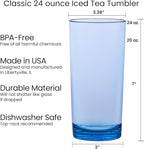 US Acrylic Classic Plastic Reusable Drinking Glasses (Set of 6) 24oz Iced Tea Cups Assorted Colors | BPA-Free Tumblers, Made in USA | Top-Rack Dishwasher Safe