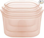 Zip Top Reusable Food Storage Bags | 3 Dish Set [Peach] | Silicone Meal Prep Container | Microwave, Dishwasher and Freezer Safe | Made in the USA