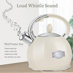 Tea Kettle for Stovetop Induction Whistling Tea Kettles 2.64 Quart Retro Food Grade Stainless Steel Teapots with Cool Touch Handle Cream