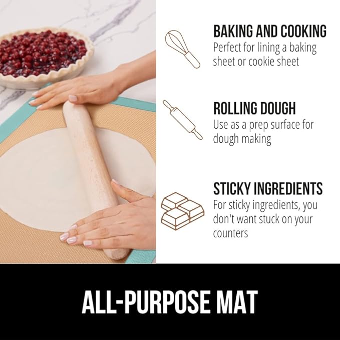 GORILLA GRIP Reusable Nonstick Silicone Baking Mat, 2 Pack, 20.5x14.62, BPA-Free Oven Safe Food Liner, For Cookie Sheets, No Mess Easy Clean Pastry Mats, Kitchen Essential, 2/3 Sheet Size, Mint