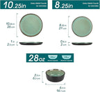 vancasso Plates and Bowls Sets, 24 Pieces Stoneware Dinnerware Sets for 8, Kitchen Dish Set Mircowave and Dishwasher Safe Ceramic Dishware, Turf Green, Series AMBER