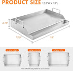 GGC Stainless Steel Griddle for Gas Grills, Universal Flat Top Griddle for Gas Stoves, Camping Stoves, 18" x 12.5" Nonstick Cooking Griddles for Charcoal, Tailgating, Parties