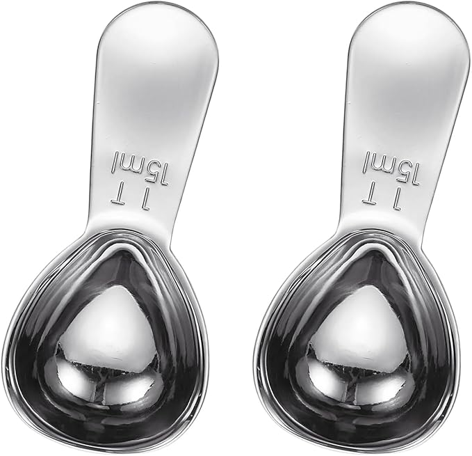 uxcell 2Pcs Stainless Steel Coffee Scoop, 15ml Short Handle Measuring Spoon for Ground Coffee Tea Sugar Kitchen Gifts, Silver