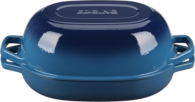 Enameled Cast Iron Oval Dutch Oven Pot with Lid, Dutch Oven for Sourdough Bread Baking, Oval Bread Pan, 7qt, Lake Blue