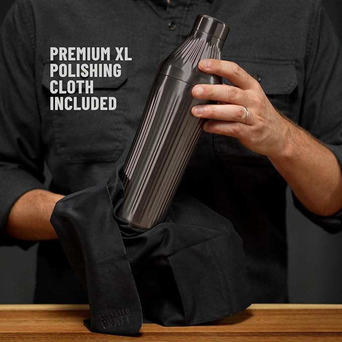 Elevated Craft Diamond Edition Hybrid Cocktail Shaker Set - Premium Vacuum Insulated Gunmetal Black, 28 oz, Includes Built-In Strainer, Precise Measuring Top & XL Polishing Cloth - Martini Shaker