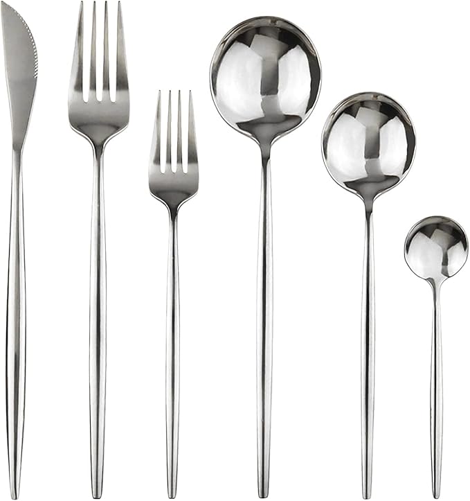 Silver 36-Pieces Silverware Flatware Mirror Polished Dinnerware, 18/0 Stainless Steel Cutlery Set For Home Kitchen Party Hotel Restaurant Wedding Service for 6