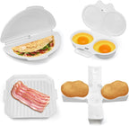 4pcs Microwave Breakfast Set, Including Non-Stick Omelet Maker 2 Cavity Egg Poacher Bacon Baking Tray Potato Rack Easy to Use Microwave Cookware Cooker