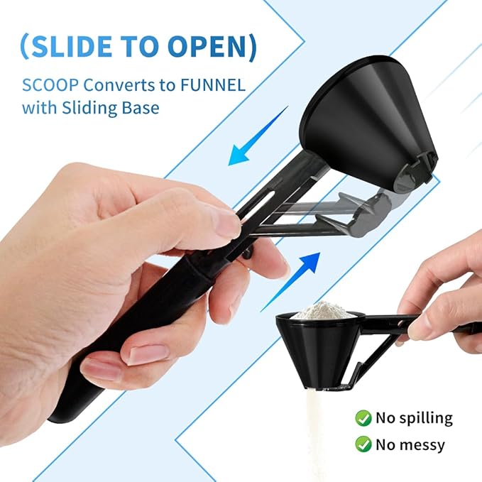 Scoop with Funnel for Water Bottles 2 Pack Small Funnel Scooper for Filling Formula Protein Powder Slide Bottom Scoop for Water Bottle
