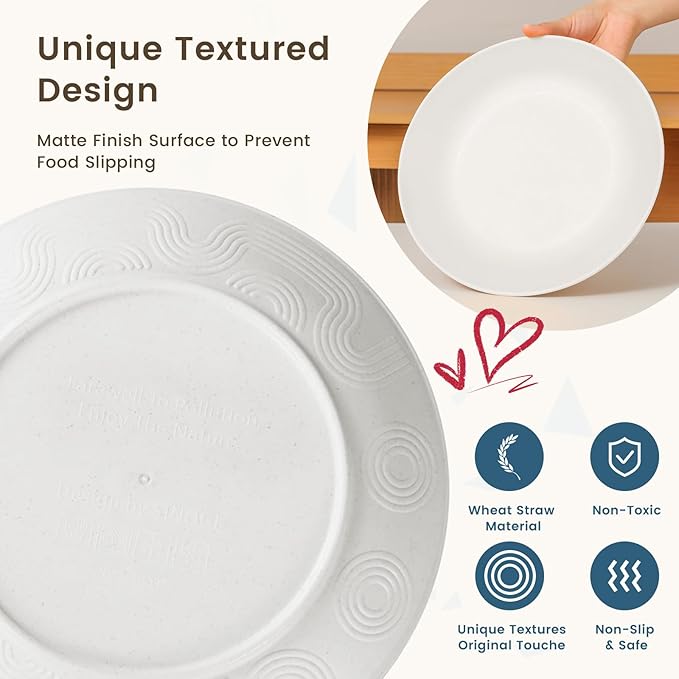 Homienly 40- Pieces Wheat Straw Dinnerware Set, Service for 8, Lightweight Roud Plates and Bowls Set, Unbreakable Dishes Set- Dinner Plates, Bowls, Cups,Microwave and Dishwasher Safe(White)