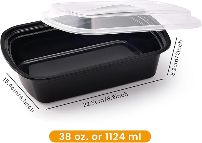 38oz Meal Prep Containers, Extra Large &Thick Food Storage Containers with Lids, Reusable Plastic,Disposable Bento Box,Stackable,Microwave/Freezer/Dishwasher Safe, BPA Free (30Pack)