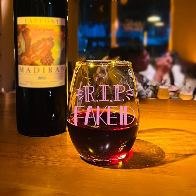 21st Birthday Wine Glass, RIP FAKE ID 21st Birthday Gifts for Her, Funny Gift Ideas for Sister, Friend, Coworker,BFF, Women,Daughter-117