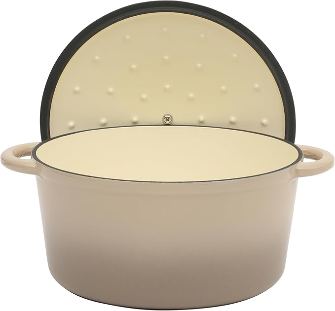 Gibson Home Addlestone 7 Qt Enameled Cast Iron Dutch Oven Pot with Lid – Round, Oven Safe to 500°F, Ideal for Bread Baking & Stews - Gradient Taupe