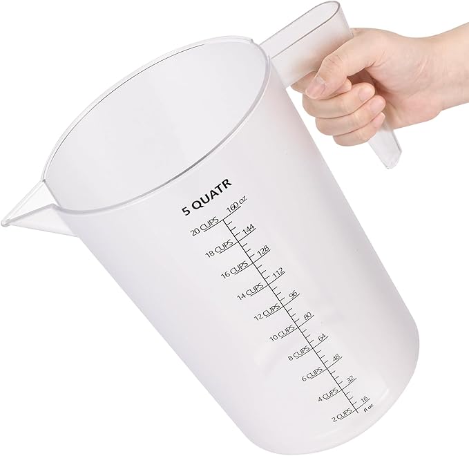 Food-Grade Plastic Measuring Pitcher – 160 Ounce & 20 Cups Measuring Cups with Handle for Liquid, Motor Oil, Pool & Lawn Chemicals, Dilution, Soap Mixing, Brewing, Commercial & Kitchen Use(5000ml)