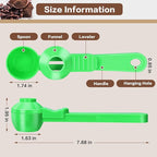 2-in-1 Coffee Scoop with Funnel, 2 Teaspoon Measuring Spoon for Reusable K Cups, Ground Coffee, Protein Powder & Tea, Mess-Free Plastic Design (Green)