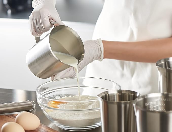 CURTA 18/8 Stainless Steel Measuring Cup with Handle and Pour Lip, Metal Pitcher with Oz and ML marking, 24OZ/700ML- 3 Cup), Heavy-Duty Pitcher