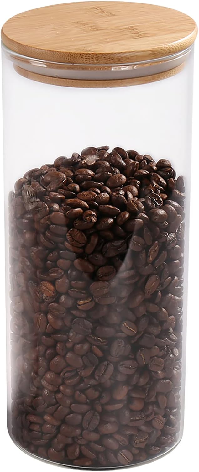 Glass Coffee Bean Container, 52.36 FL OZ (1550 ML), [Thickened Version] 77L Glass Food Storage Jar with Airtight Seal Bamboo Lid - Clear Food Storage Canister for Serving Tea, Coffee, Spice and More
