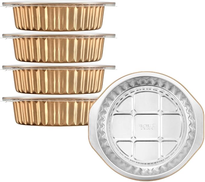 7" Aluminum Foil Pans with Integrated Handles and Snap-On Lids (5 pcs) | 2X Thickness Heavy-Duty Reusable Tin for Baking and Cooking