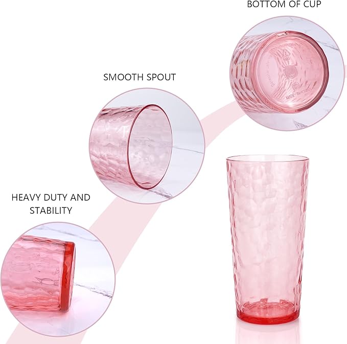 Yalin 24-Ounce Plastic Tumbler Acrylic Drinking Glasses, Reusable Plastic Cups, Stackable, BPA-Free, Shatter Proof, Dishwasher Safe, Set of 8 (Pink)