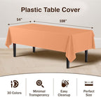 Exquisite 12-Pack Premium Plastic Tablecloth 54in. x 108in. Rectangle Table Cover - Peach