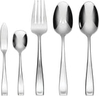 ONEIDA Silverware Set For 12, Moda 65-Piece Fine Flatware Set with Serving Utensils, Service For 12, 18/10 Stainless Steel, Dishwasher Safe For home, Knives Spoons and Forks Set (Silver, 65 pieces)