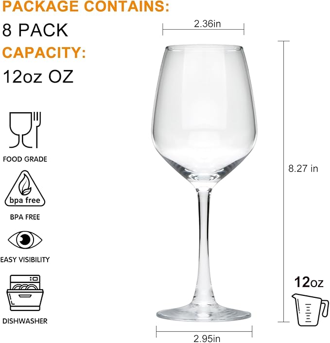 Wine Glasses Set of 8, 12oz Red Wine Glasses, for Red or White Wine, High-end Banquet, Wedding, Gift, Lead-Free Red Wine Goblets, Party, Bar, Anniversary, Housewarming