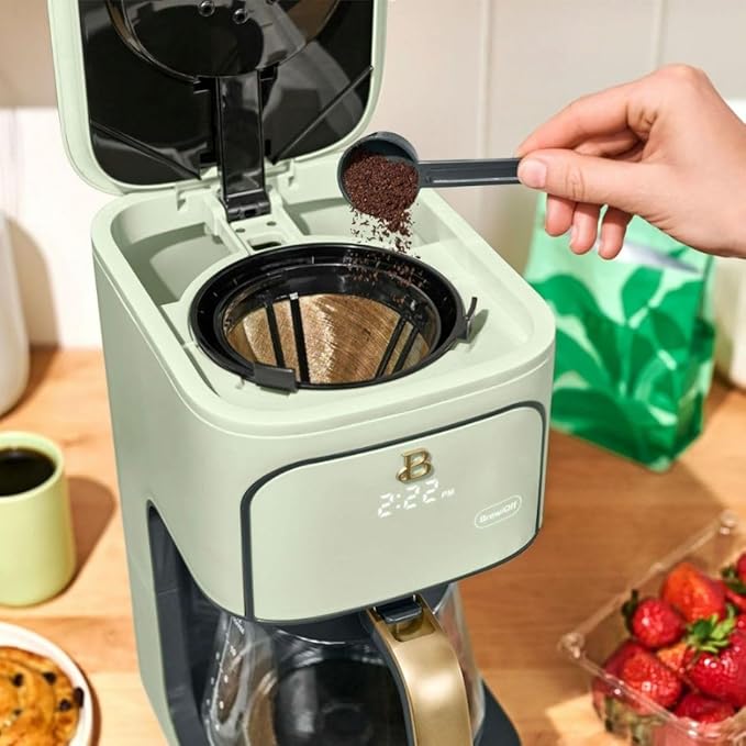 Beautiful 12-Cup Programmable Coffee Maker with Touch Activated Display, Auto Brew Timer, Reusable Filter & Large Glass Carafe (Sage Green)