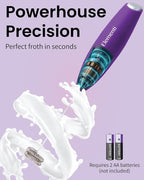 Elementi Milk Frother Wand with Double Whisk - Coffee Frother Electric Stirrer - Matcha Whisk & Drink Mixer Handheld - Hand Held Electric for Coffee (Purple)