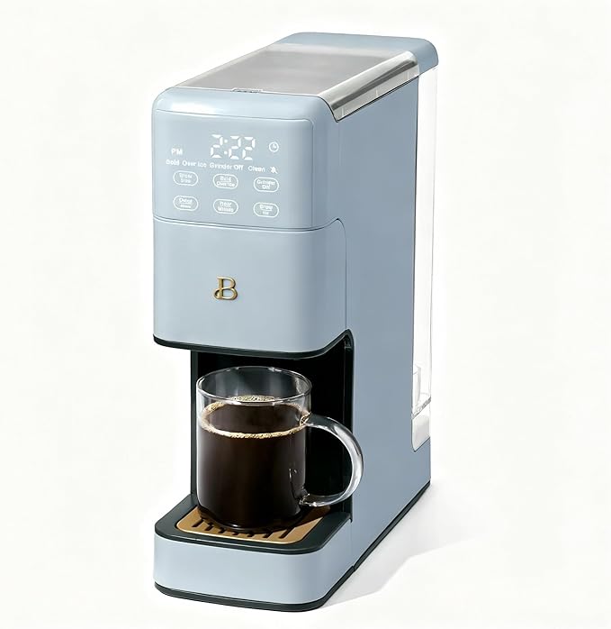 Beautiful Perfect Grind Programmable Single Serve Coffee Maker with Touch Display and Integrated Burr Grinder, Auto Coffee Strength Selection, 64oz Water Reservoir (Cornflower Blue)