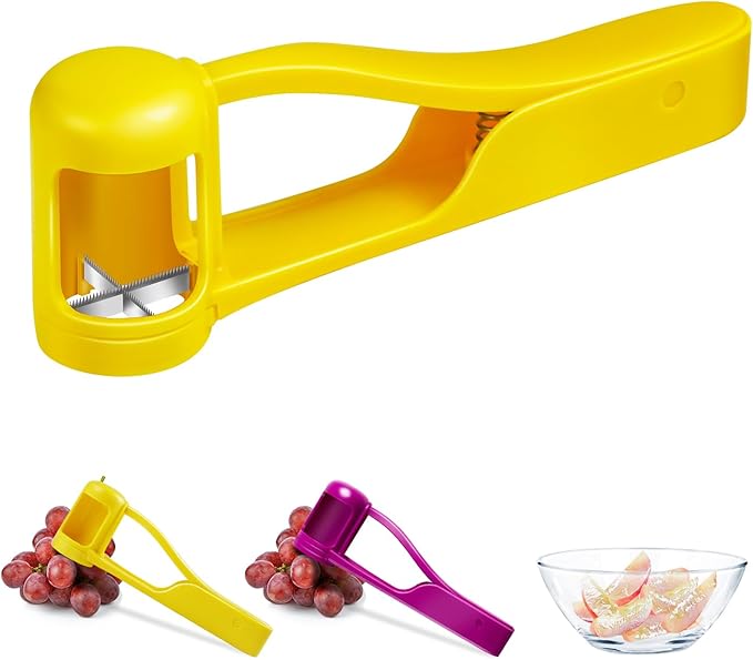 Grape Cutter,Stainless Steel Blades Quarter Grape Slicer with 4 Pieces Vegetable Fruit Salad,Slicer Kitchen Tomato Cherry Strawberry Cutter- Yellow