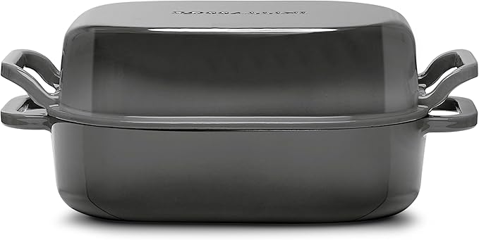 Signature Enameled Cast Iron Sourdough Bread Oven | Non-Stick with Tight Fitting Lid for Perfect Baking and Bread Making | 6QT Rectangle Oven With Lid [Oyster Grey]