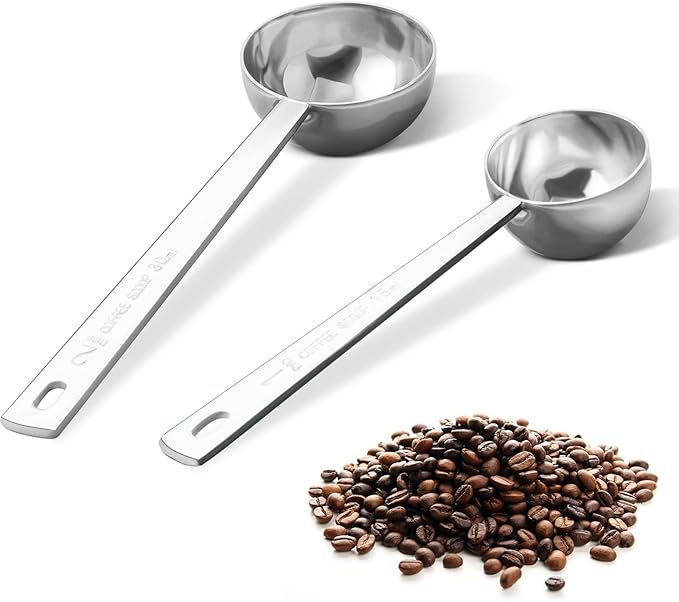 Premium Coffee Scoop Set, Set of 2, Metal Stainless Steel Long Handle Coffee Scoop, Measuring Coffee Spoons Contains 1 Tablespoon (15 ml) and 2 Tablespoons (30 ml) Spoon-Silver