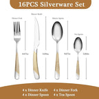 16 Piece Gold Hammered Silverware Set for 4, Premium Food-grade Stainless Steel Flatware Set, Luxury Design & Mirror Polished Cutlery Set, Eating Utensil Set with Fork Knife Spoon, Dishwasher Safe