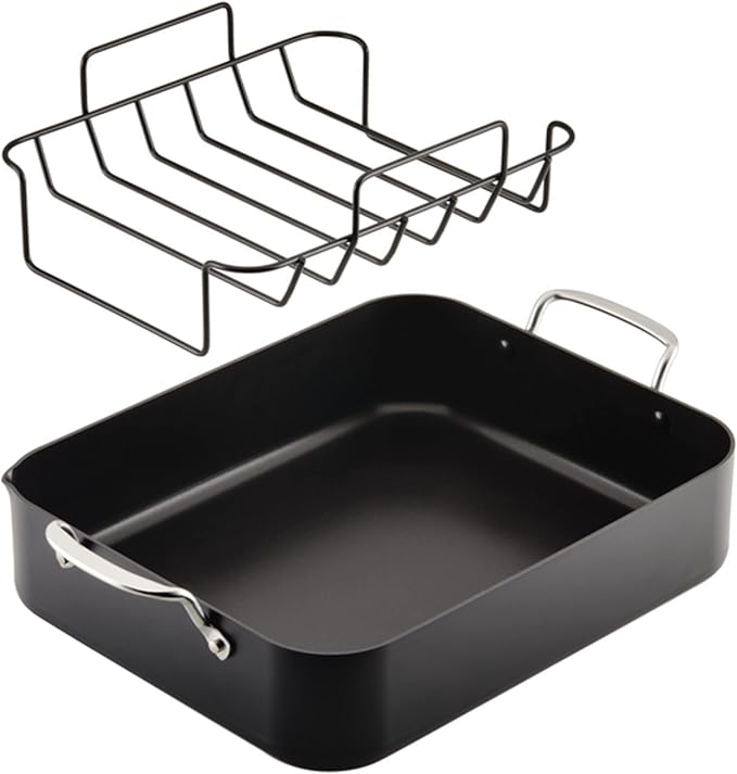 KitchenAid Hard Anodized Roasting Pan/Roaster with Removable Rack, 13 Inch x 15.75 Inch - Matte Black